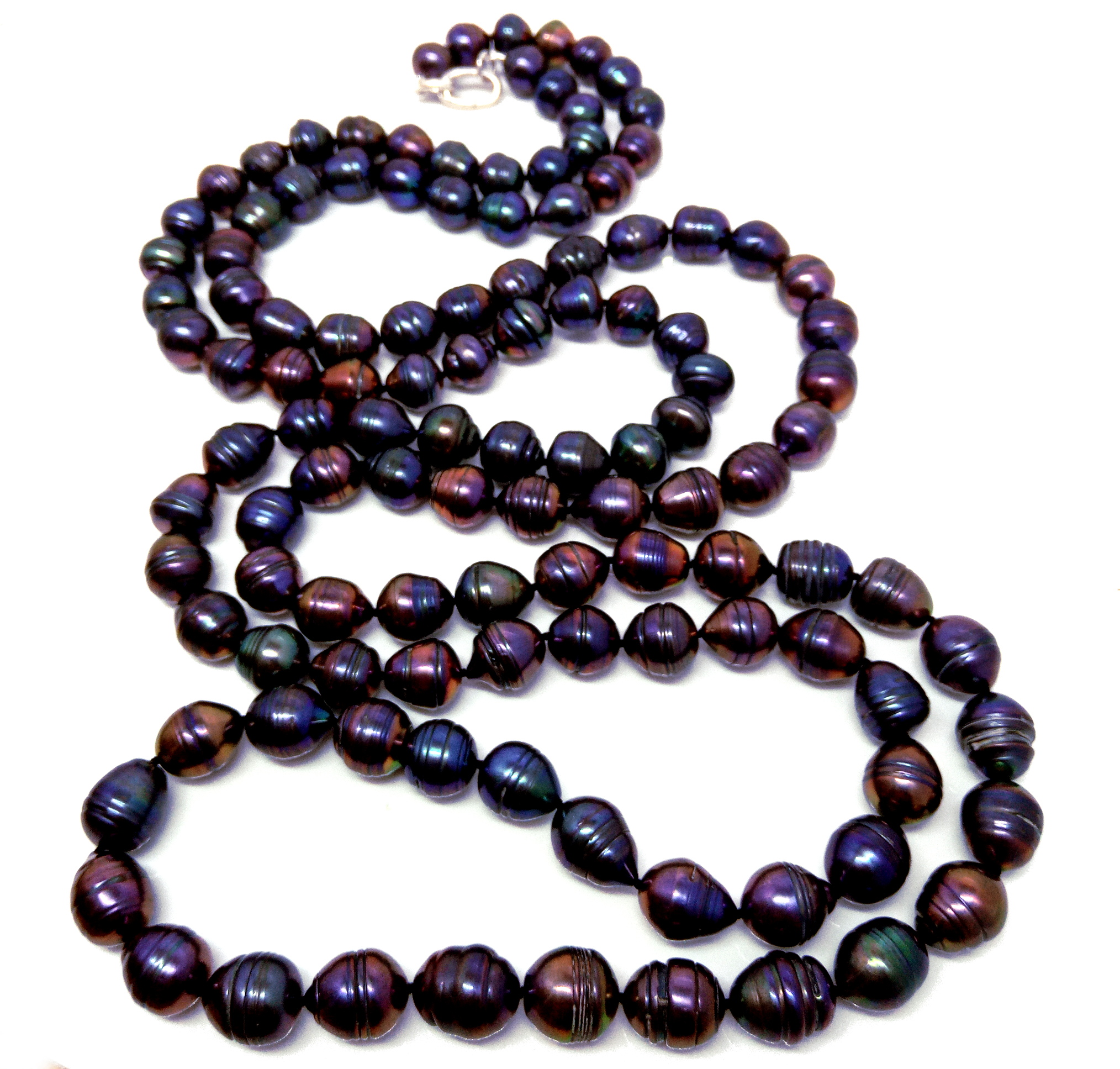 Ringed Black Drop Pearls Long Necklace